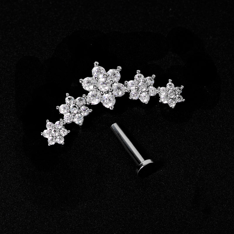 16G 5/16 Clear CZ Gem Floral Internal Thread Labret