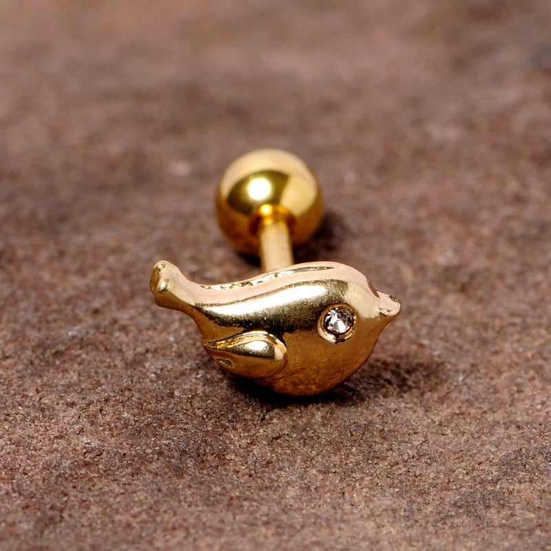 16G 1/4 Clear Gem Gold Tone Little Bird Cartilage Tragus Earring