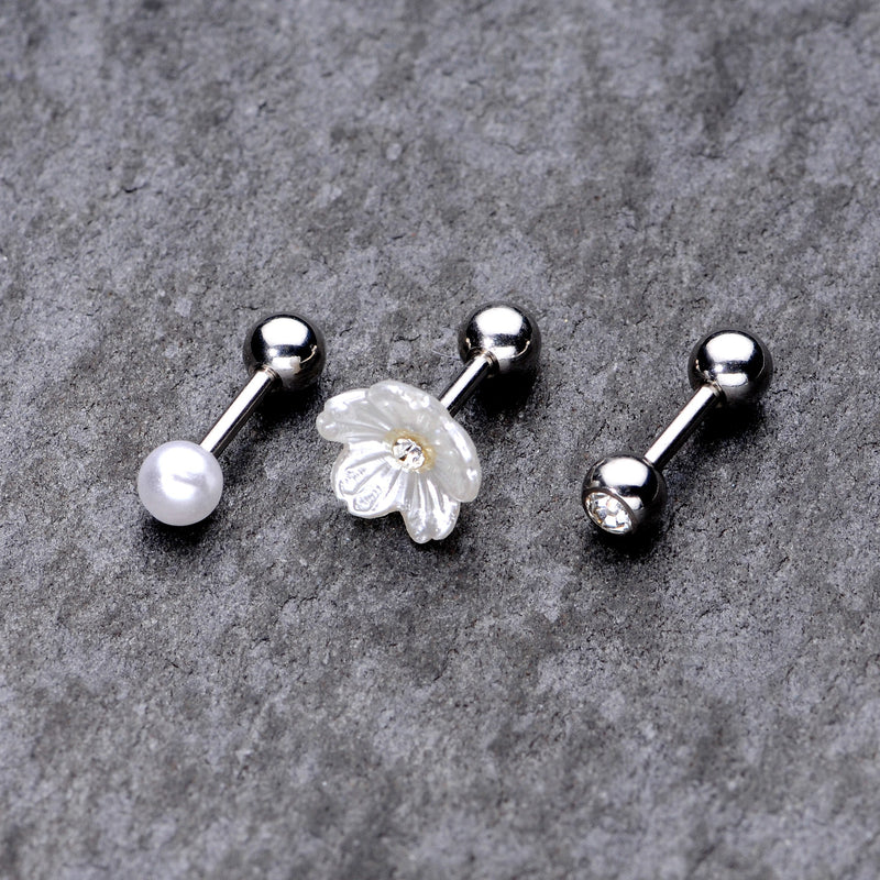 16G 1/4 Clear Gem Flower Cartilage Tragus Set of 3