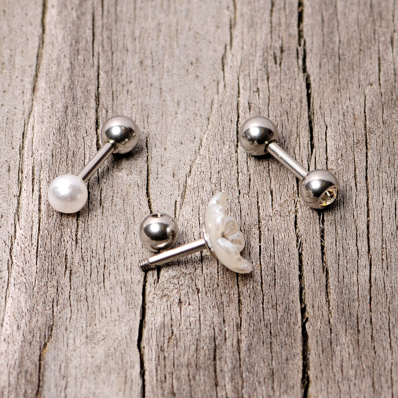 16G 1/4 Clear Gem Flower Cartilage Tragus Set of 3