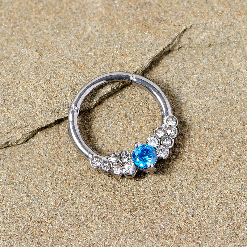 16G 3/8 Clear Blue CZ Gem Arc Hinged Segment Ring