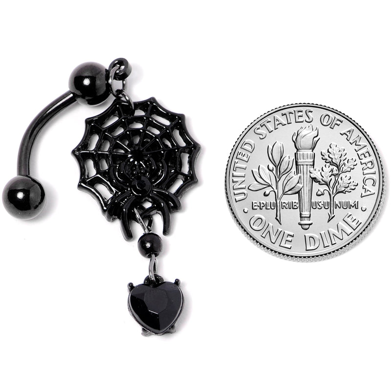 Black Gem Black Spiderweb Halloween Reversible Dangle Belly Ring