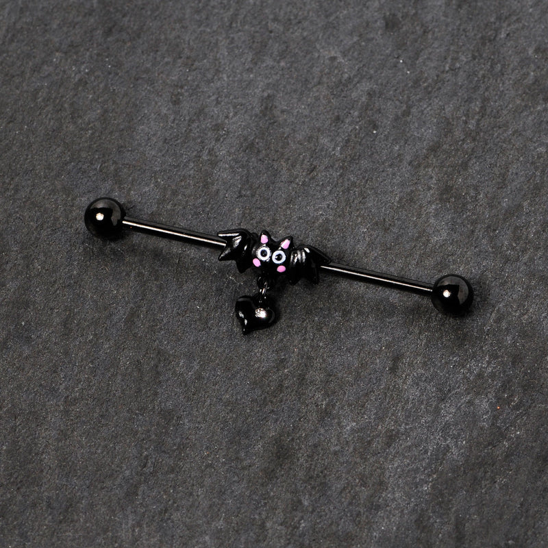 14G Clear Gem Heart Bat Halloween Dangle Industrial Barbell 38mm
