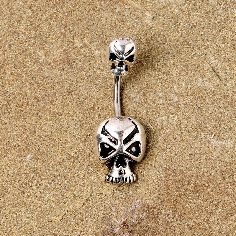 Scary Double Skull Halloween Double Mount Belly Ring