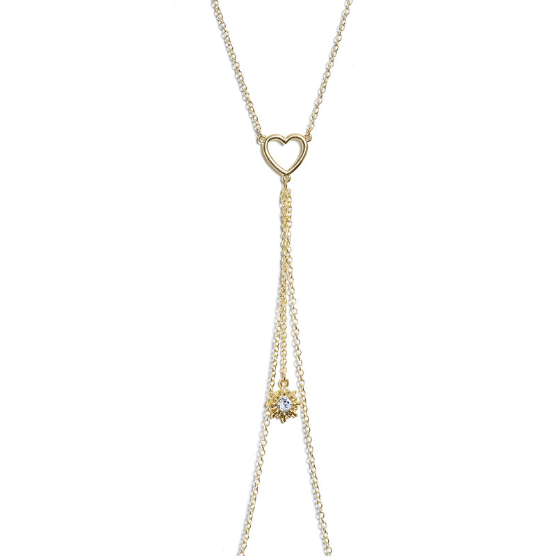 14G 5/8 Clear Gem Gold Tone Sun Heart Star Nipple Chain Necklace