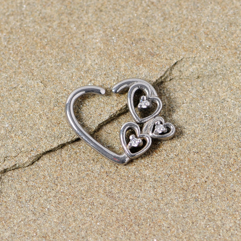 16G 3/8 Clear CZ Gem Valentines Day Left Heart Closure Ring