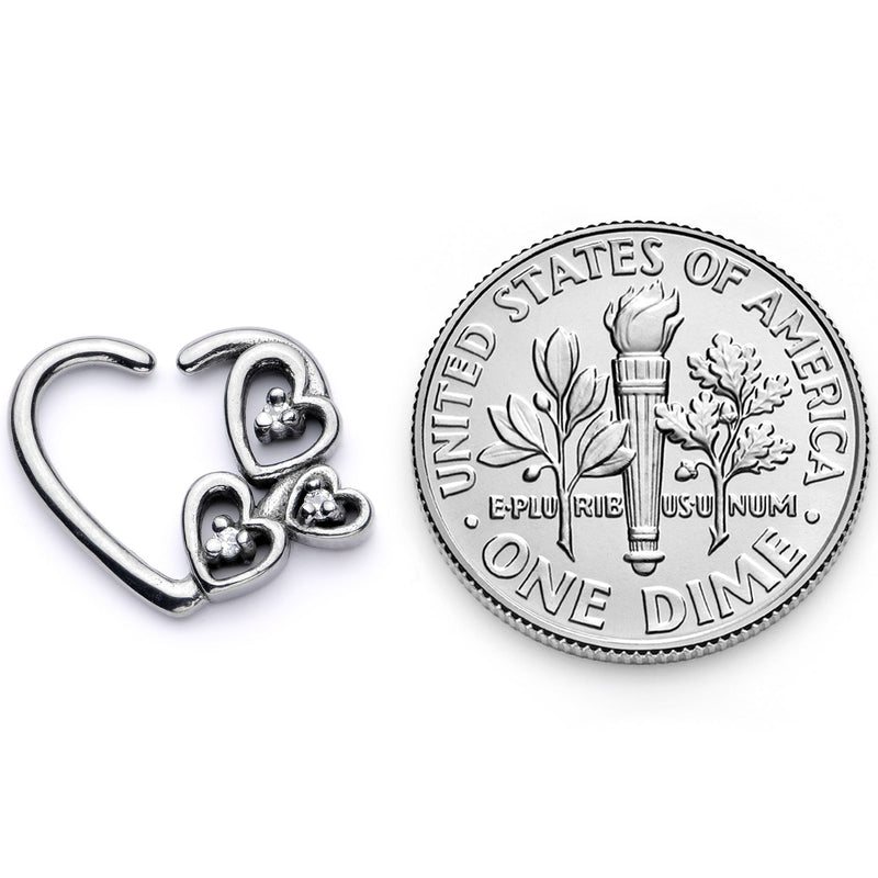 16G 3/8 Clear CZ Gem Valentines Day Left Heart Closure Ring