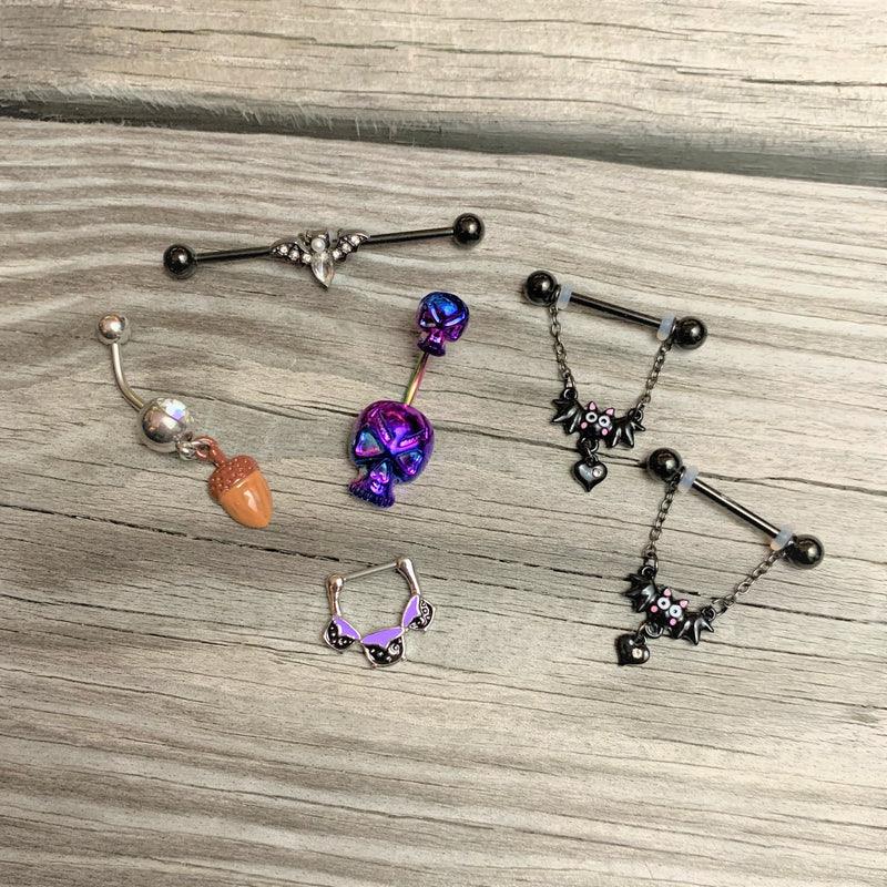 16G 3/8 Black Purple Cauldron Halloween Cartilage Clicker