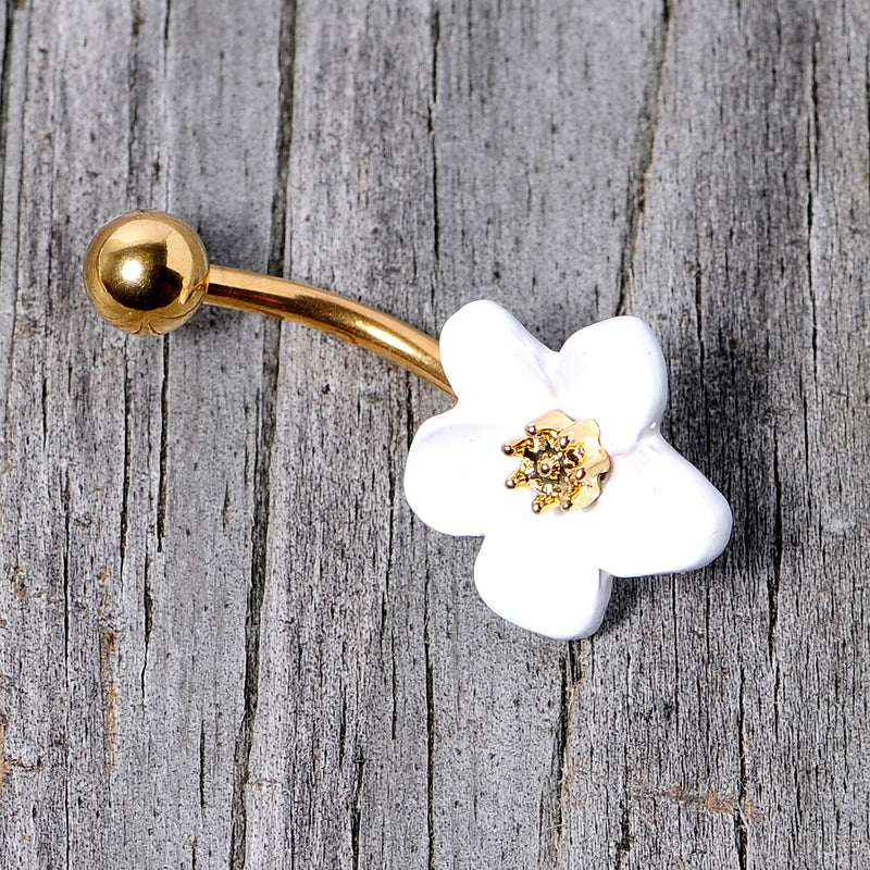 Gold Tone Spring Blossom Pretty White Flower Belly Ring