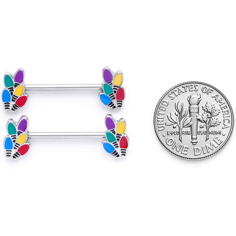 14G 5/8 Christmas Lights Holiday Barbell Nipple Ring Set