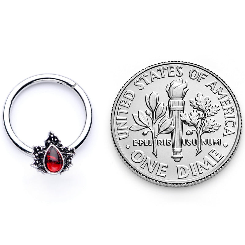16G 3/8 Red Gem Holly Leaf Holiday Hinged Segment Ring