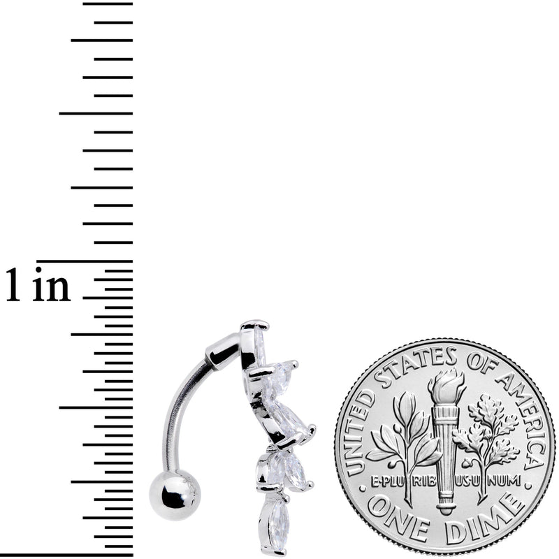 Clear CZ Gem Fashion Flower Dangle Top Mount Belly Ring