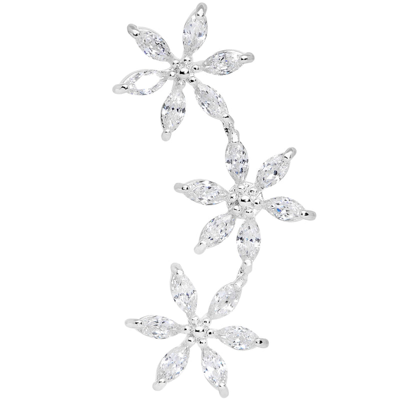16G 1/4 Clear CZ Gem Tri Flower Cartilage