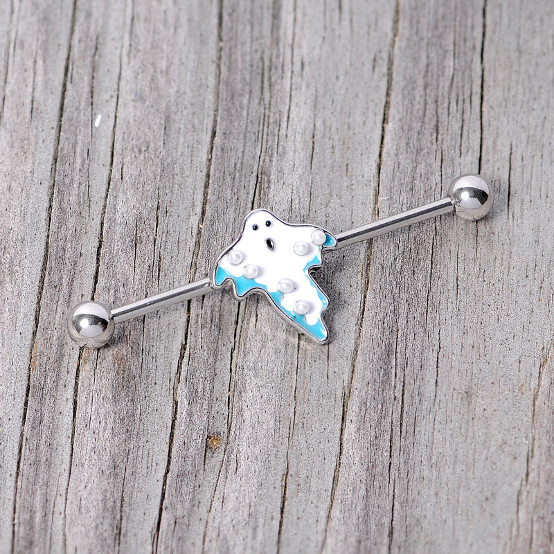 14G White Orb Ghost Halloween Industrial Barbell 38mm