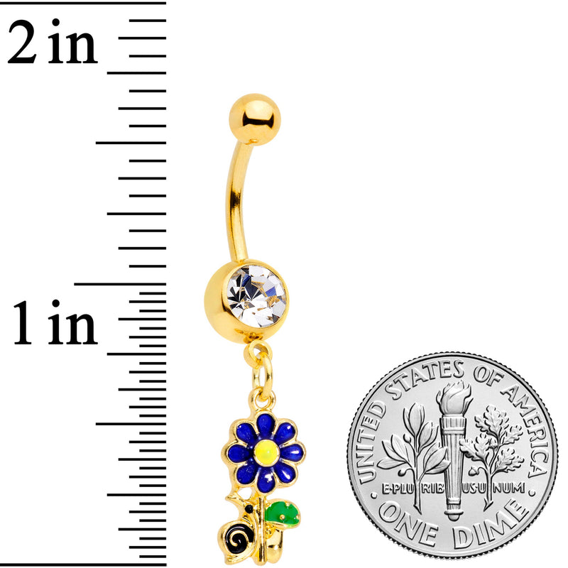 Clear Gem Gold Tone Blue Green Snail Flower Dangle Belly Ring