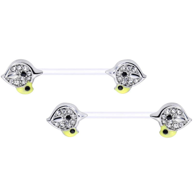 14G 9/16 Clear Gem Clear Bioplast Mom Bird Barbell Nipple Ring Set