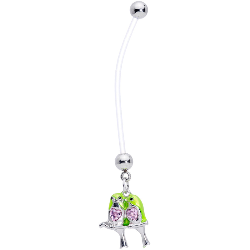 Pink Gem Green Little Lovebirds Twins Dangle Pregnancy Belly Ring