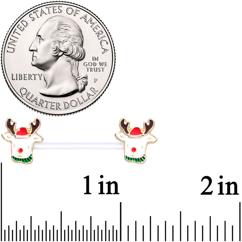 14G 9/16 Bioplast Reindeer Christmas Barbell Nipple Ring Set