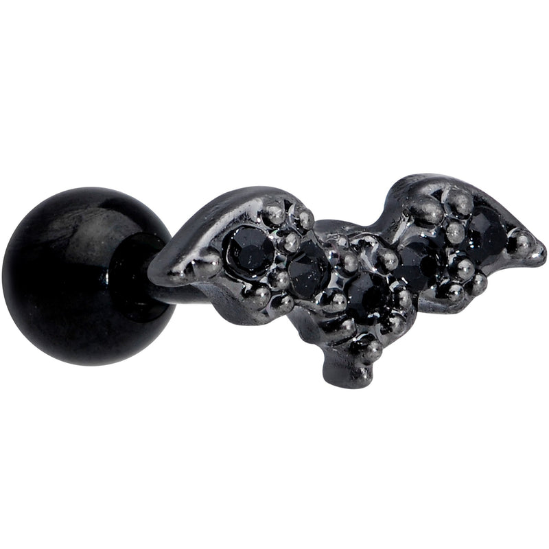 16G 1/4 Black Gem Black Bat Halloween Cartilage Tragus Earring