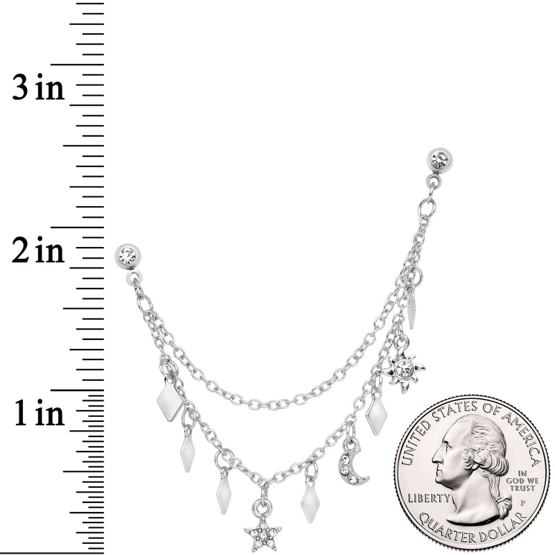 16G 1/4 Clear Gem Moon Star Sun Dangle Cartilage Chain Earring