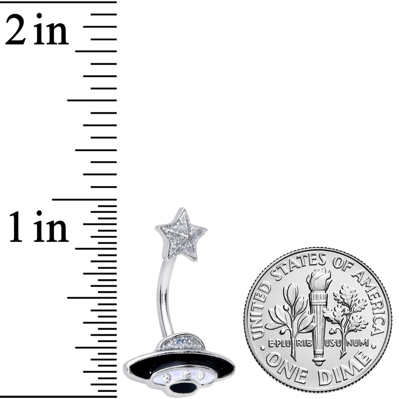 Clear Gem Alien Spacecraft UFO Double Mount Belly Ring