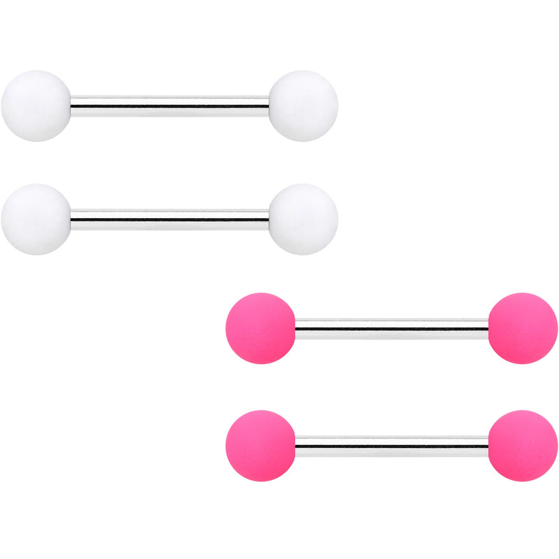 14G 9/16 Hot Pink White Matte Barbell Nipple Ring Set of 4