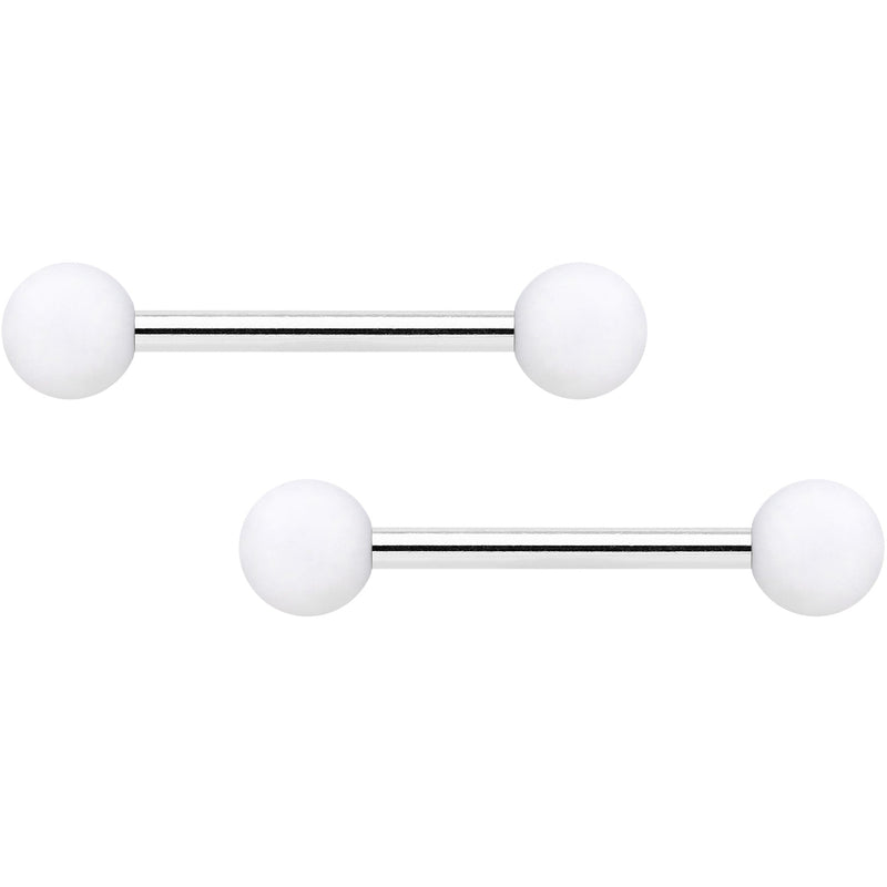 14G 9/16 Hot Pink White Matte Barbell Nipple Ring Set of 4