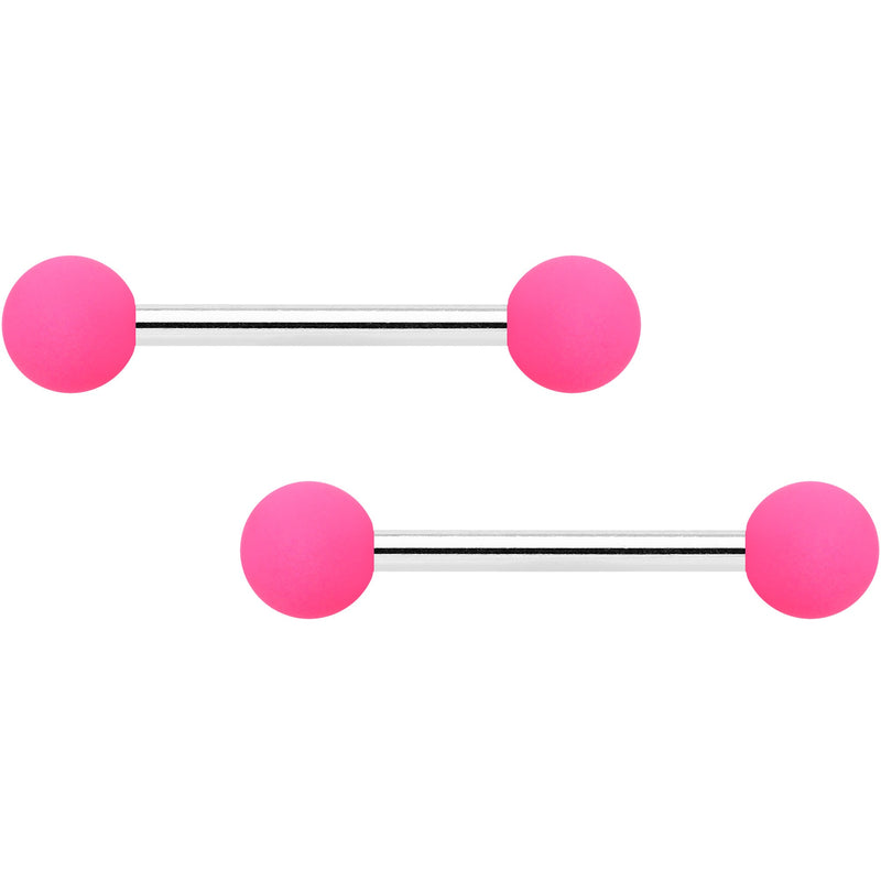 14G 9/16 Hot Pink Grey Matte Barbell Nipple Ring Set of 4