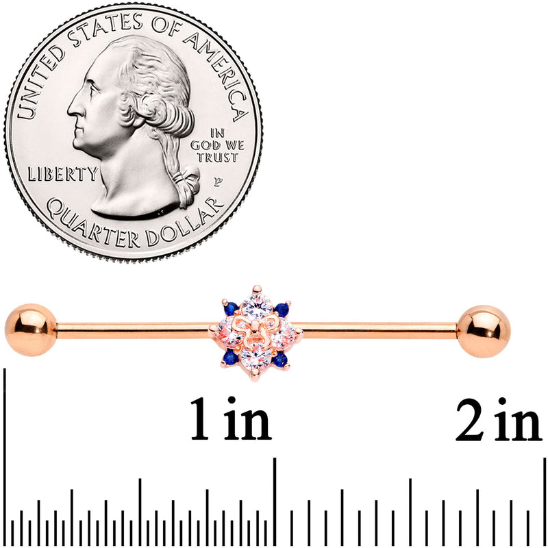 14G Clear CZ Gem Rose Gold Tone Bow Star Industrial Barbell 38mm