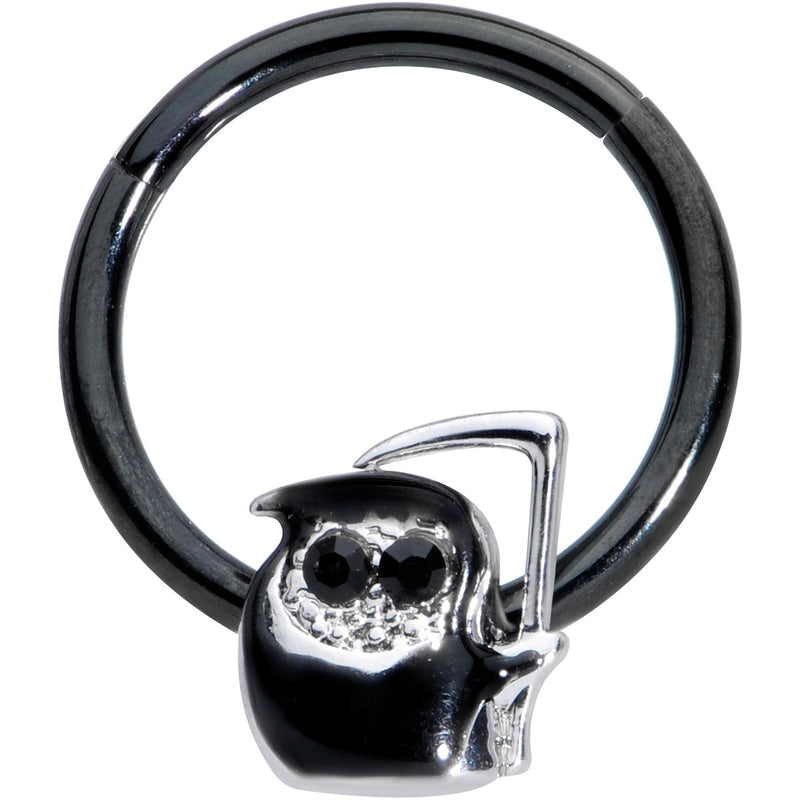 16G 3/8 Black Gem Grim Reaper Halloween Hinged Segment Ring