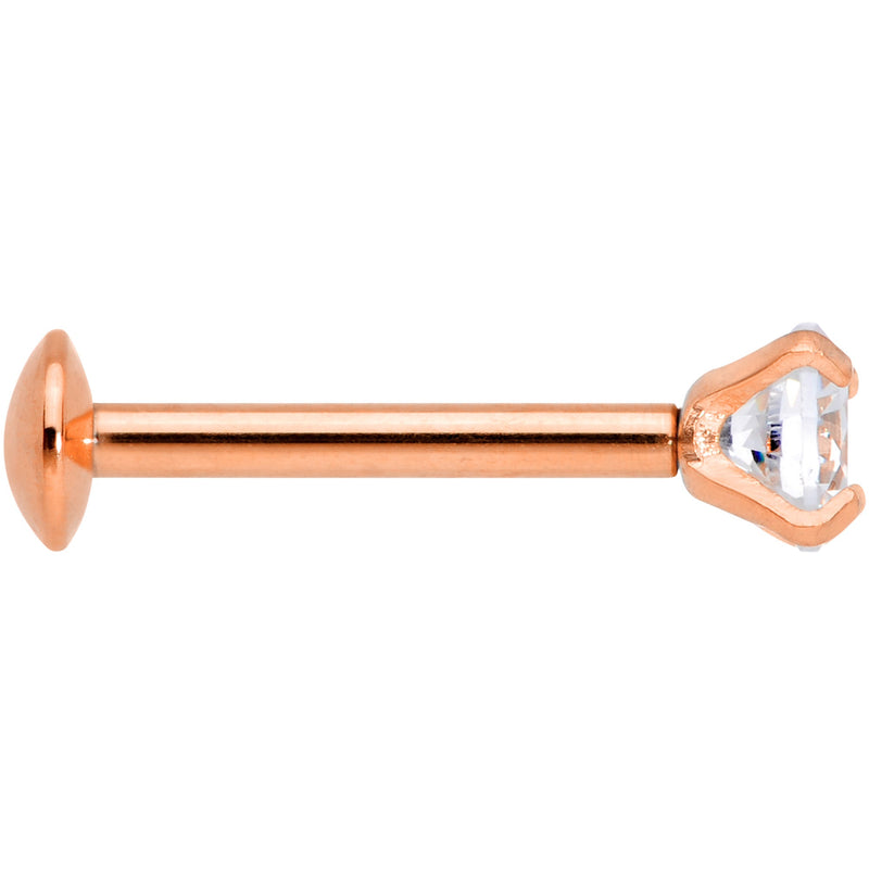 18G 5/16 CZ Rose Gold PVD 3mm Threadless Push In Labret Tragus