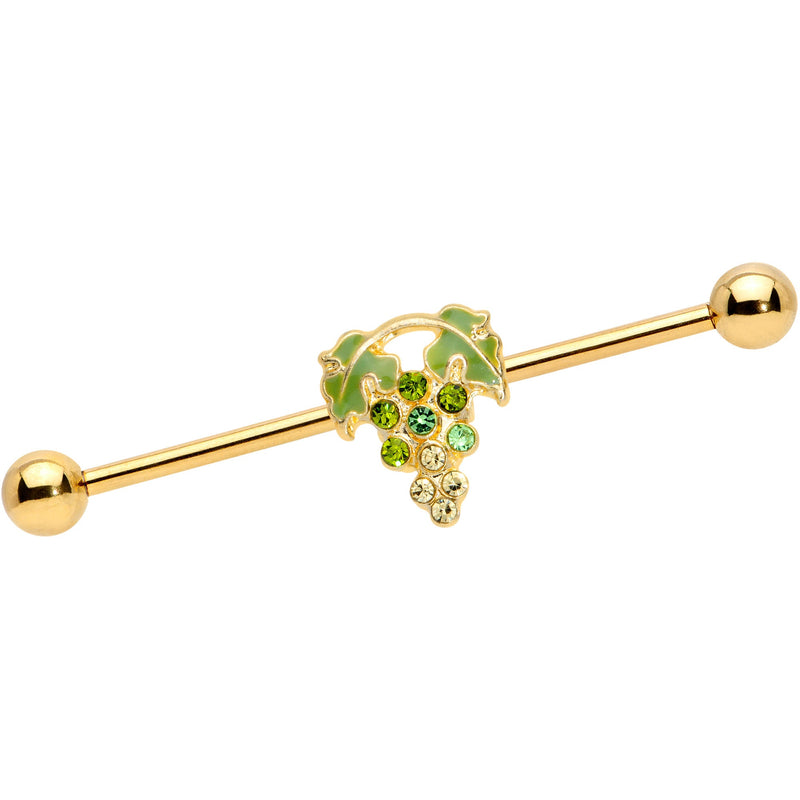 14G Green Gem Gold Tone Bunch of Grapes Industrial Barbell 38mm