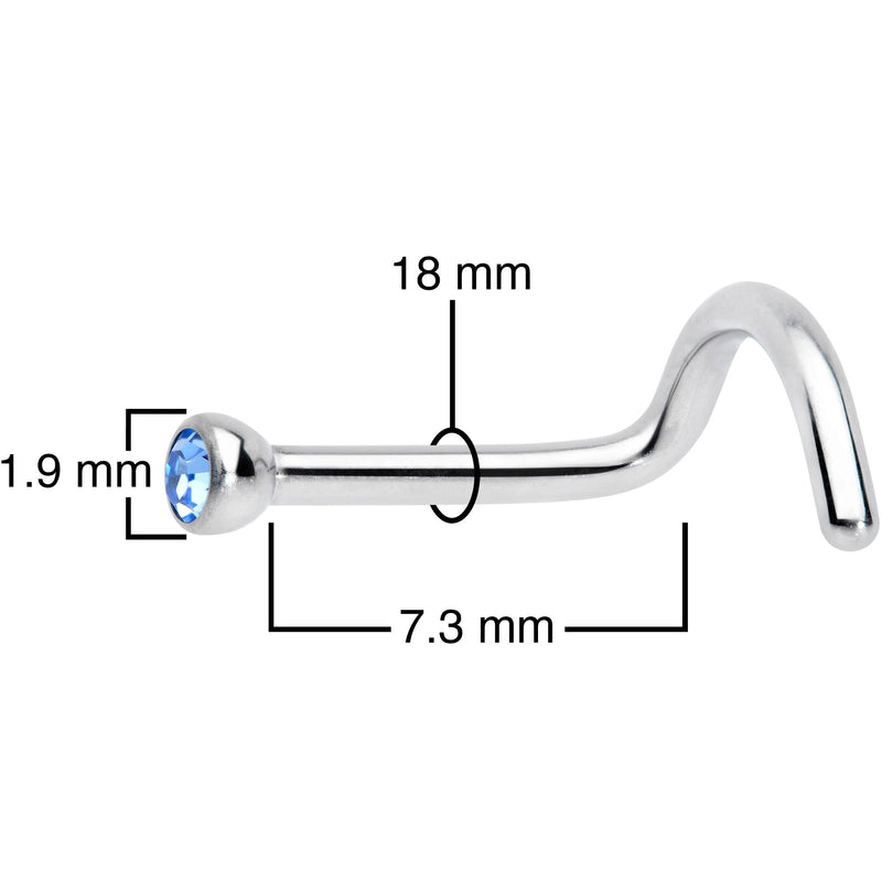 18G Lt Blue 2mm Grade 23 Titanium Press Fit Left Nose Ring Screw