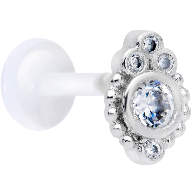 16G 5/16 Clear Gem Flexible Bioplast Teardrop Labret Monroe Tragus