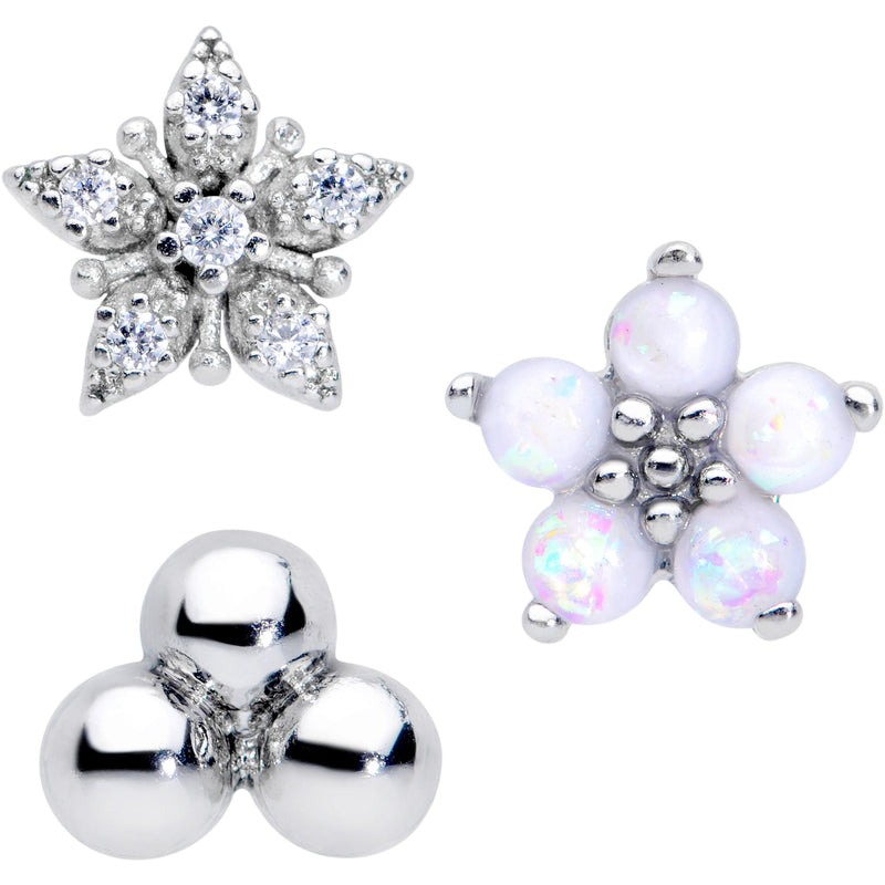 16G 5/16 CZ Gem White Faux Opal Bioplast Labret Tragus Set of 3