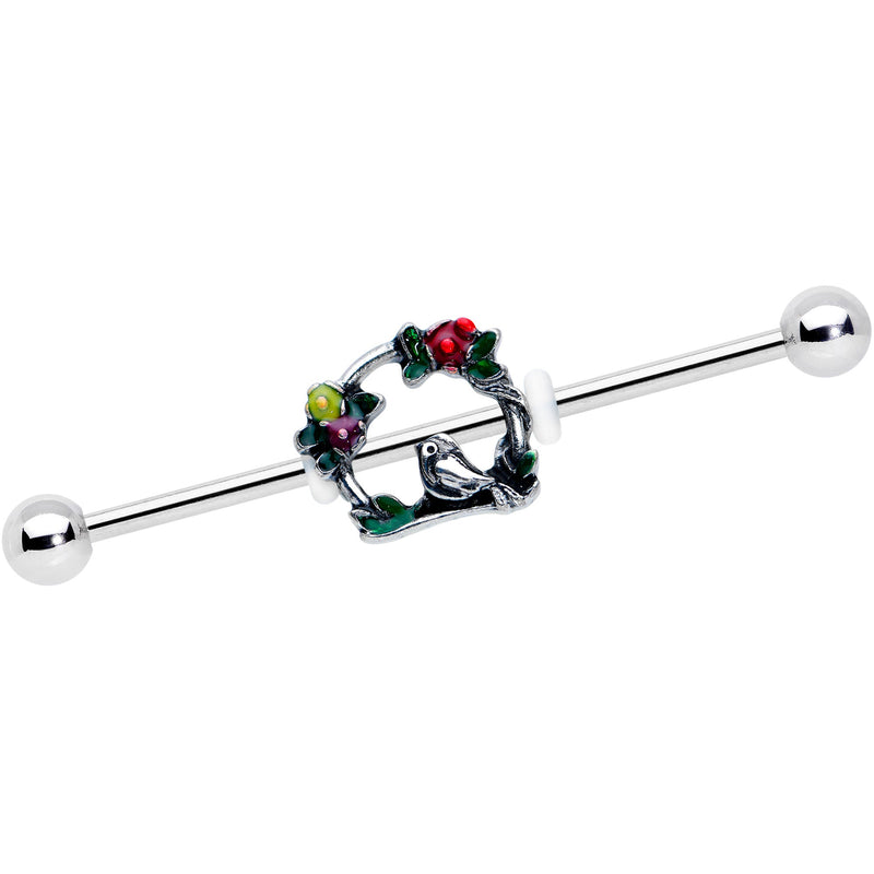 14G Red Yellow Flower Swing Bird Industrial Barbell 38mm