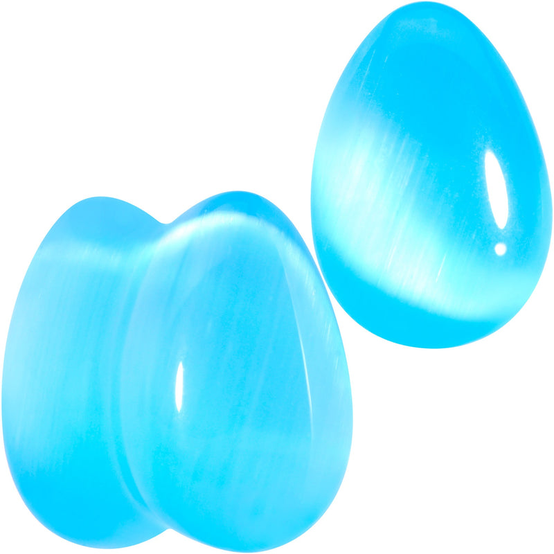 Light Blue Glass Teardrop Plug Set
