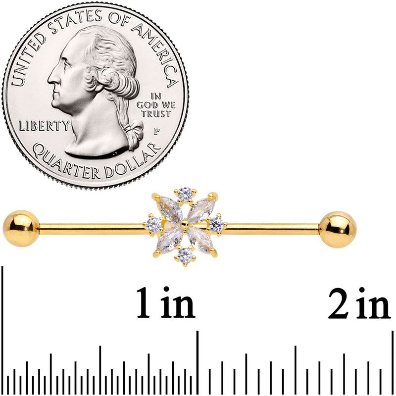 14G Clear CZ Gem Gold Tone Star Burst Industrial Barbell 38mm