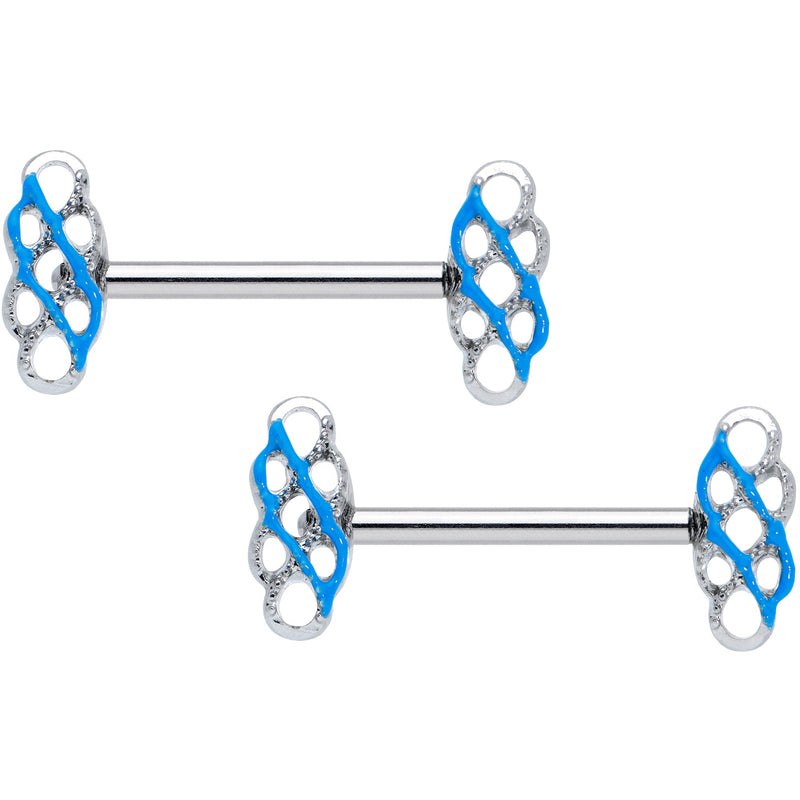 14G 9/16 Clear Gem Blue Celtic Knot Barbell Nipple Ring Set