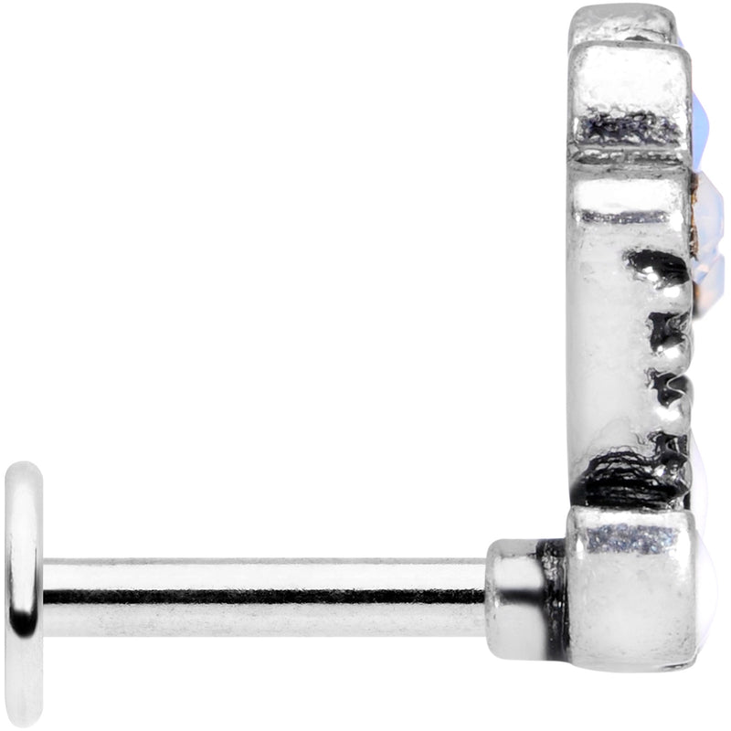 16G 1/4 White Blue Faux Opal Ornate Labret Monroe Tragus