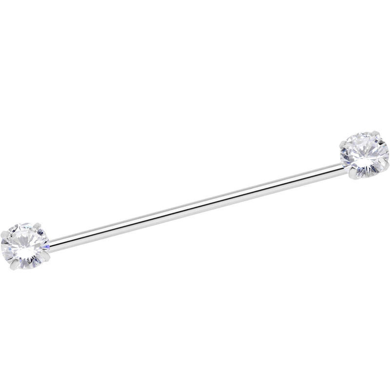 14G Clear CZ Gem Threadless Industrial Barbell 38mm