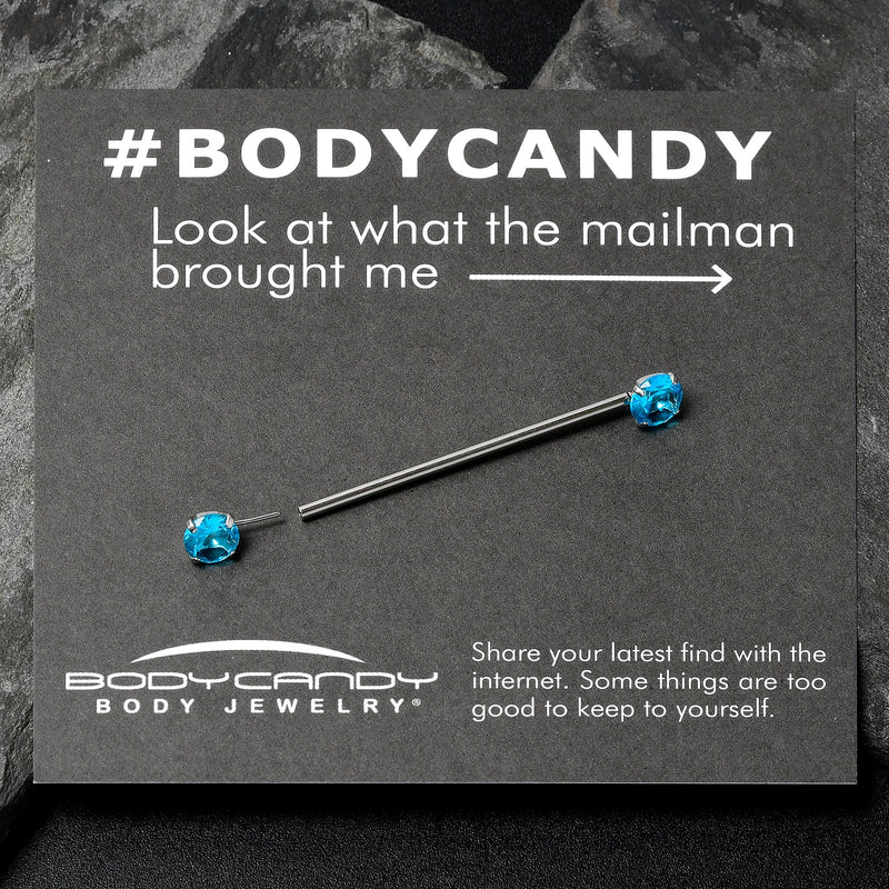 14G Aqua CZ Gem Threadless Industrial Barbell 38mm