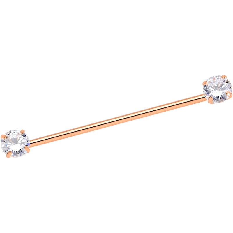 14G Clear CZ Gem Rose Gold Tone Threadless Industrial Barbell 38mm