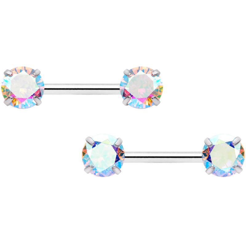14G 1/2 Aurora CZ Gem Threadless Barbell Nipple Ring Set