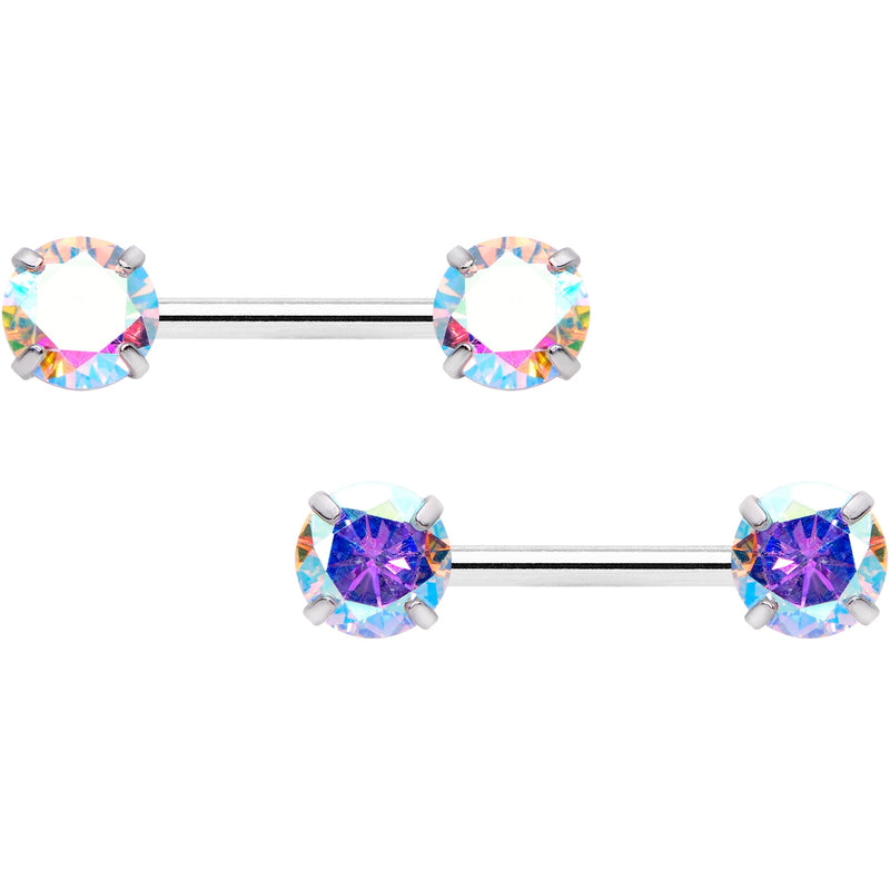 14G 1/2 Aurora CZ Gem Threadless Barbell Nipple Ring Set