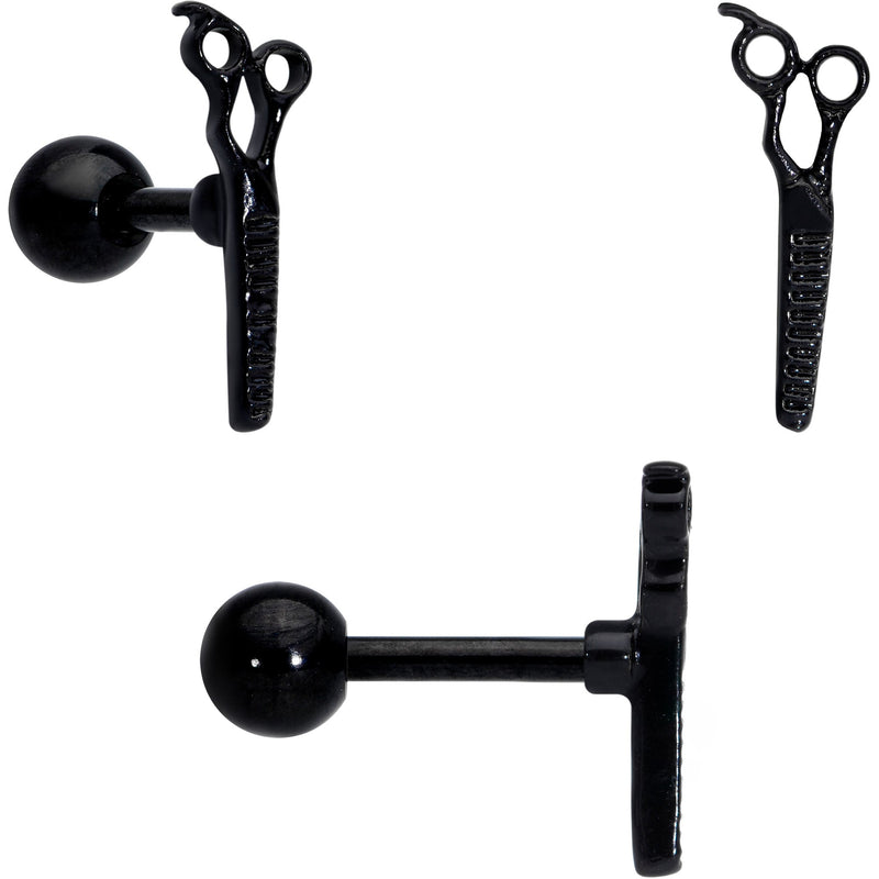 16G 1/4 Black Gold Tone Scissors Hair Cartilage Tragus Set of 3