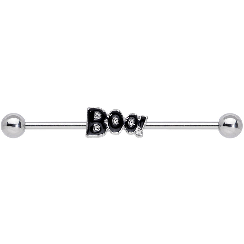 14G Clear Gem Black Boo Halloween Industrial Barbell 38mm