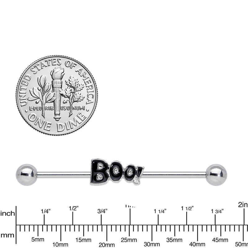 14G Clear Gem Black Boo Halloween Industrial Barbell 38mm