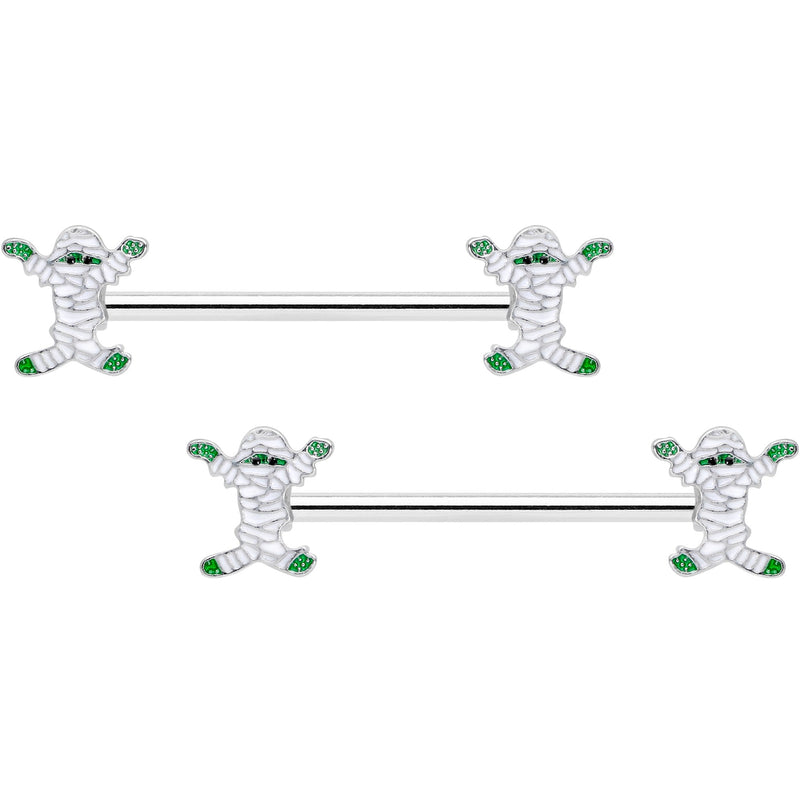 14G 5/8 Green Mummy Halloween Barbell Nipple Ring Set
