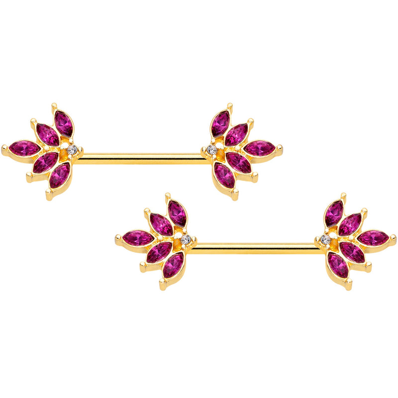 14G 9/16 Red Gem Gold Tone Autumn Leaves Nipple Ring Set